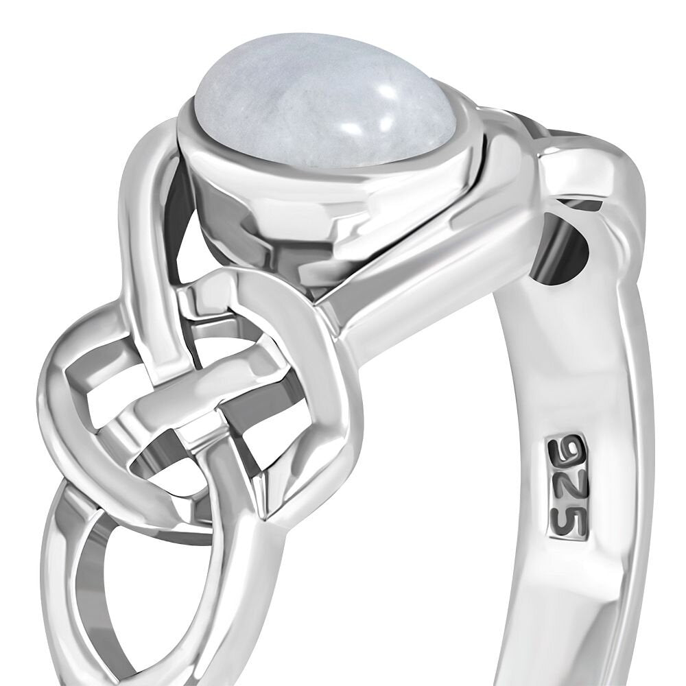 Celtic Stone Ring- Thick Interlocking Knot with Moonstone