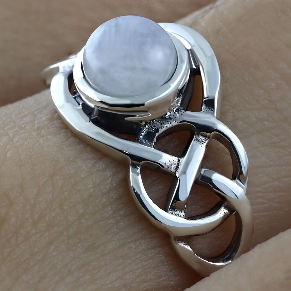 Celtic Stone Ring- Looped Frame with round Moonstone (Small)