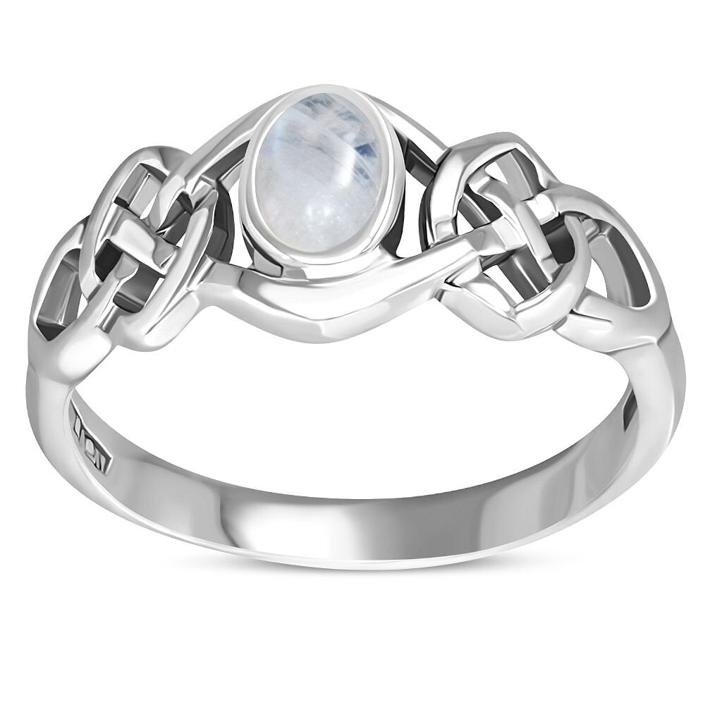 Celtic Stone Ring- Thick Interlocking Knot with Moonstone