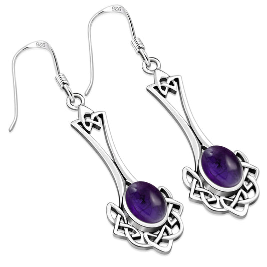 Celtic Knot Earrings - Long Knotted Drop with Amethyst