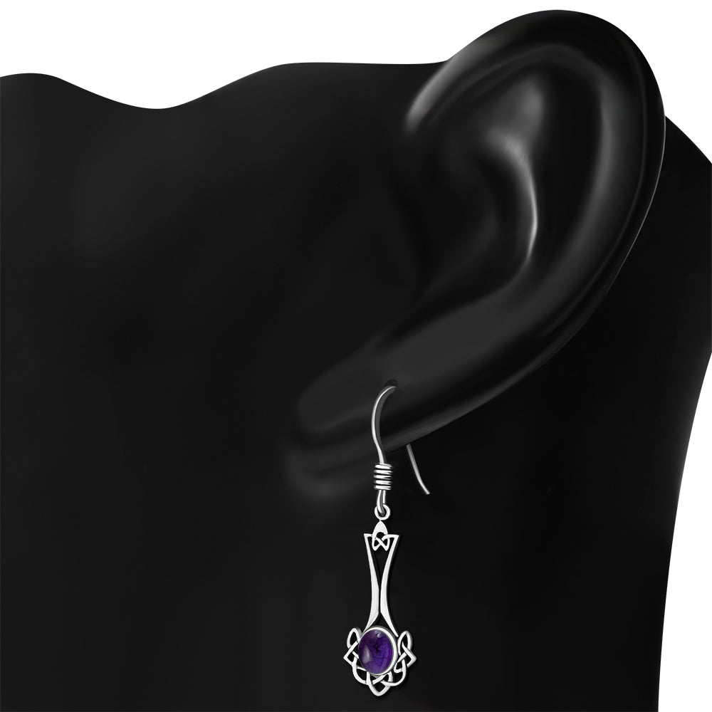 Celtic Knot Earrings - Long Knotted Drop with Amethyst