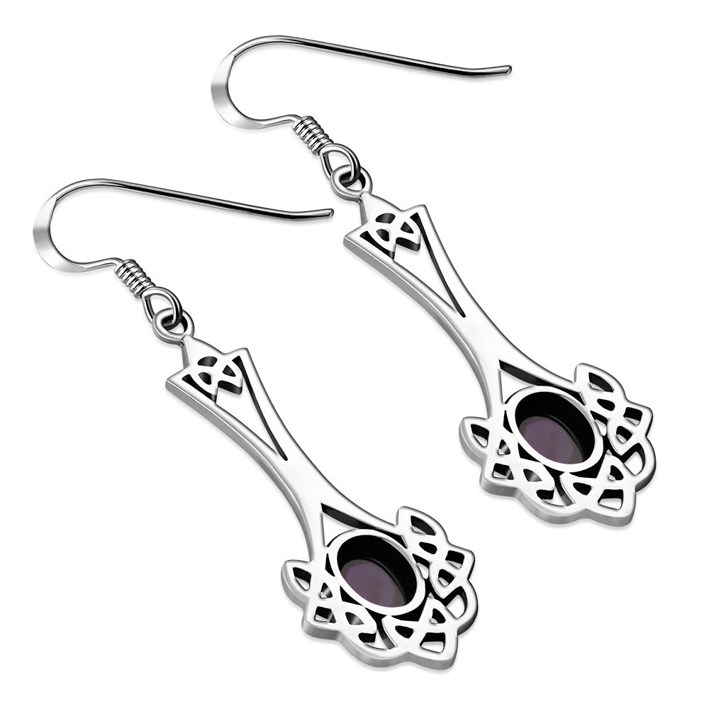 Celtic Knot Earrings - Long Knotted Drop with Amethyst