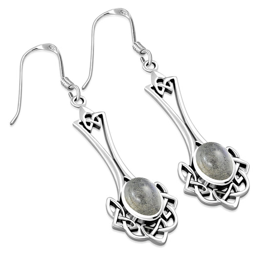 Celtic Knot Earrings - Long Knotted Drop with Labradorite