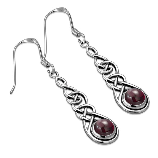 Celtic Knot Earrings - Thin Weave with Red Garnet