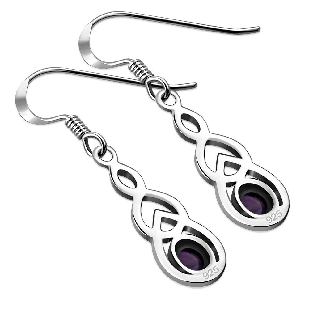Celtic Knot Earrings - Interlocked Arms with Amethyst