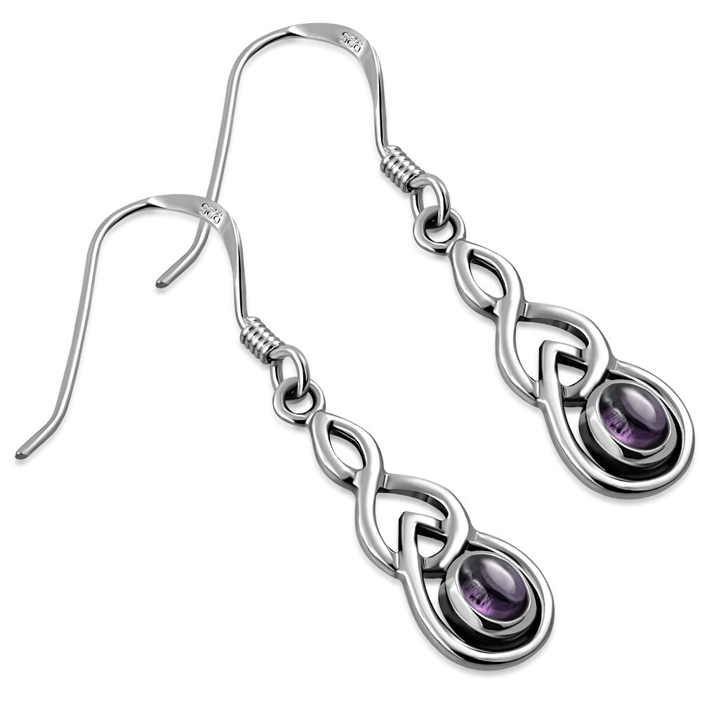 Celtic Knot Earrings - Interlocked Arms with Amethyst