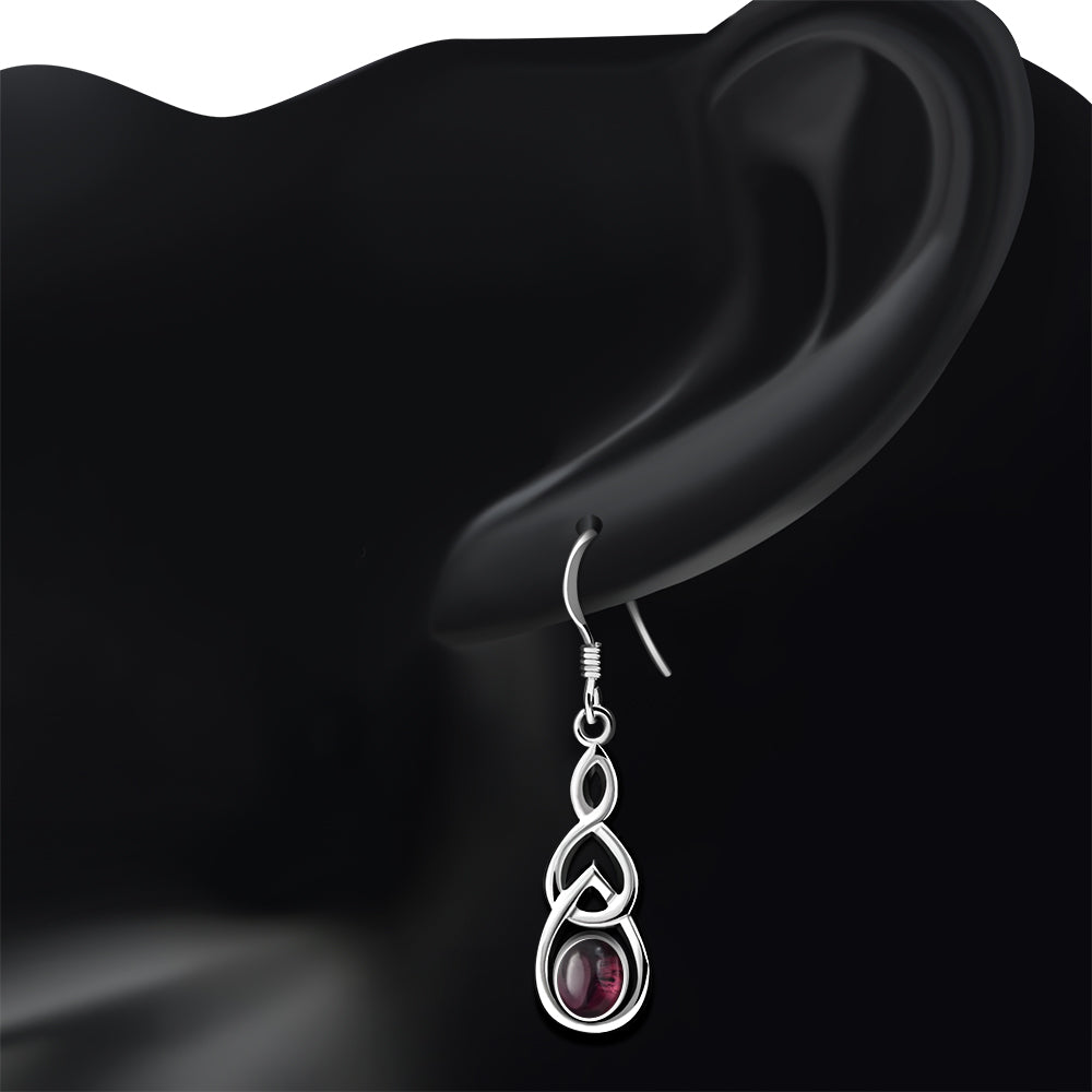 Celtic Knot Earrings - Interlocked Arms with Red Garnet