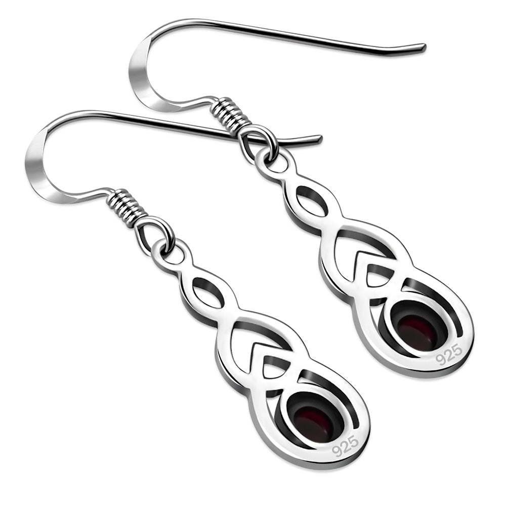 Celtic Knot Earrings - Interlocked Arms with Red Garnet