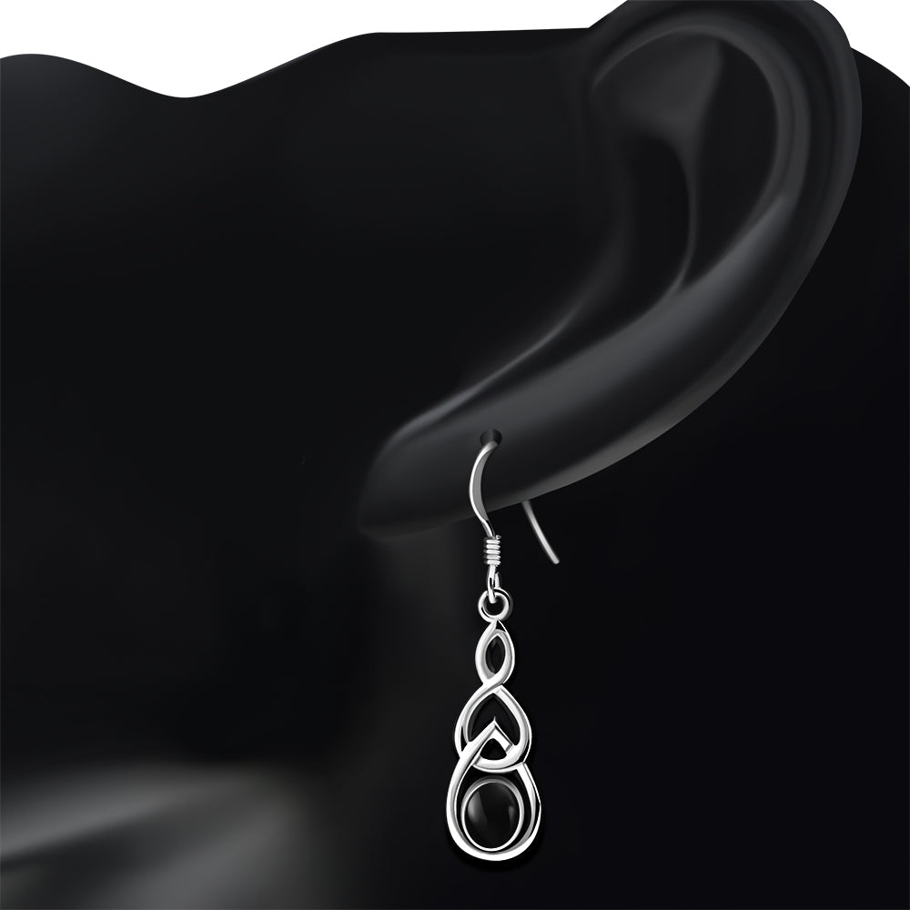 Celtic Knot Earrings - Interlocked Arms with Black Onyx