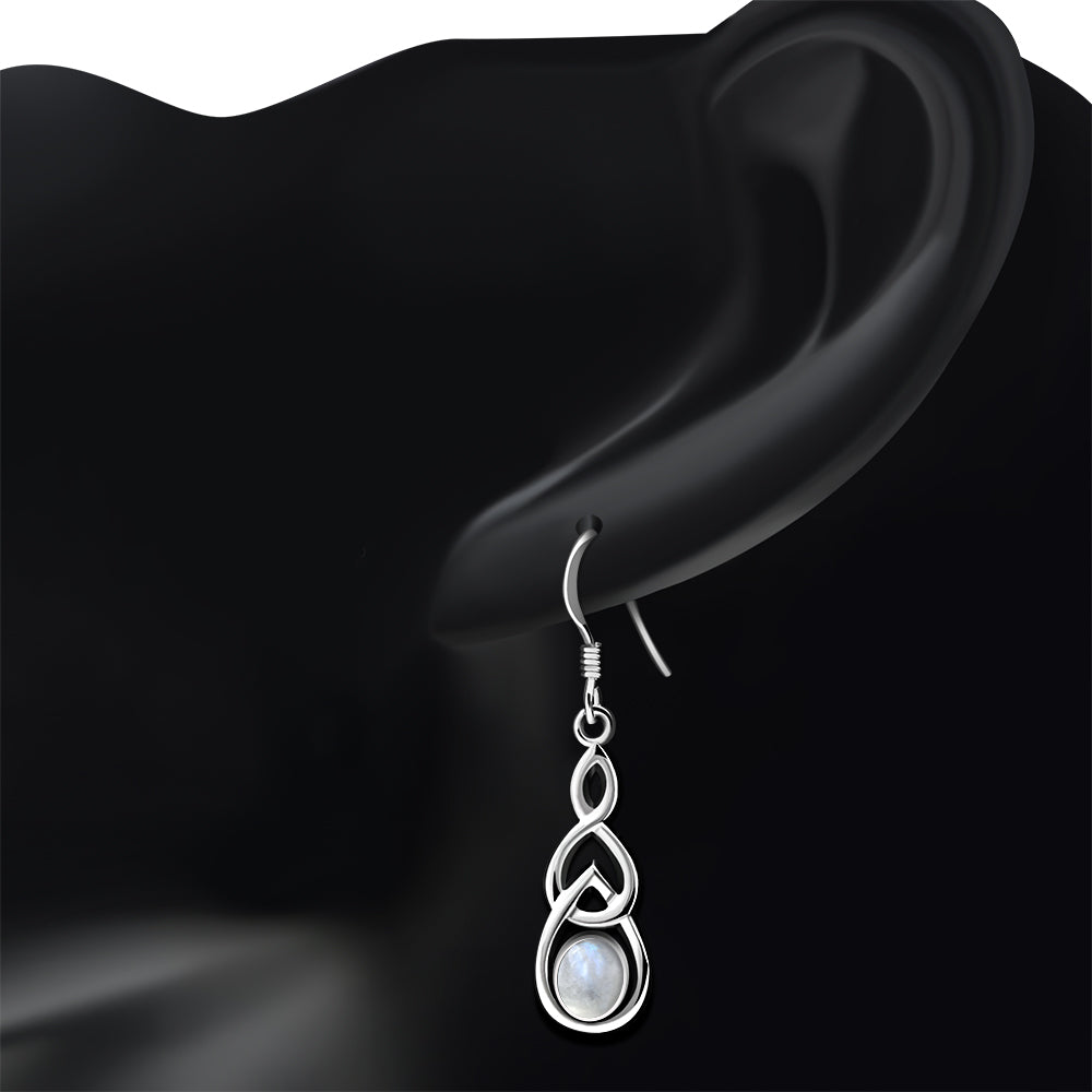 Celtic Knot Earrings - Interlocked Arms with Moonstone