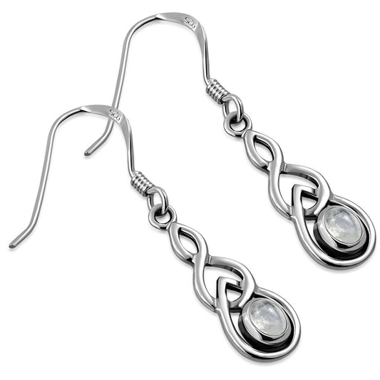 Celtic Knot Earrings - Interlocked Arms with Moonstone