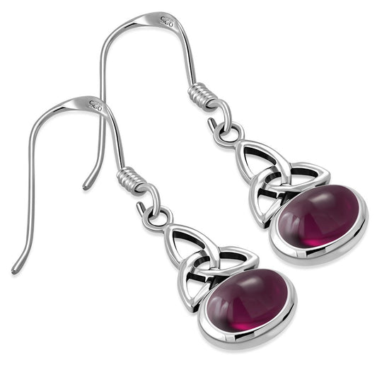 Triquetra Earrings - Simple Trinity Knot with Red Garnet