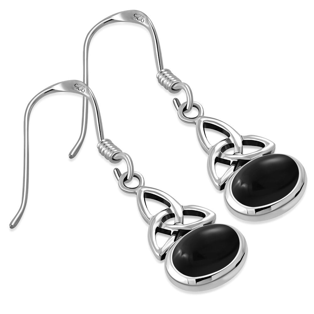 Triquetra Earrings - Simple Trinity Knot with Black Onyx