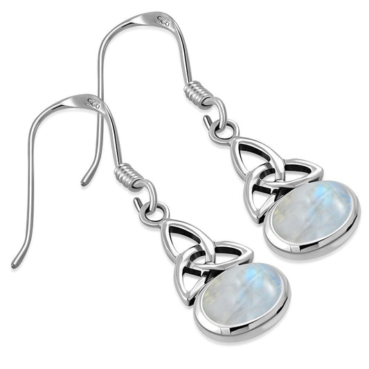 Triquetra Earrings - Simple Trinity Knot with Moonstone