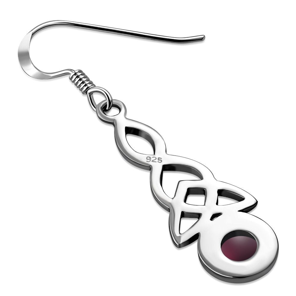 Triquetra Earrings - Looped Triquetra with Red Garnet