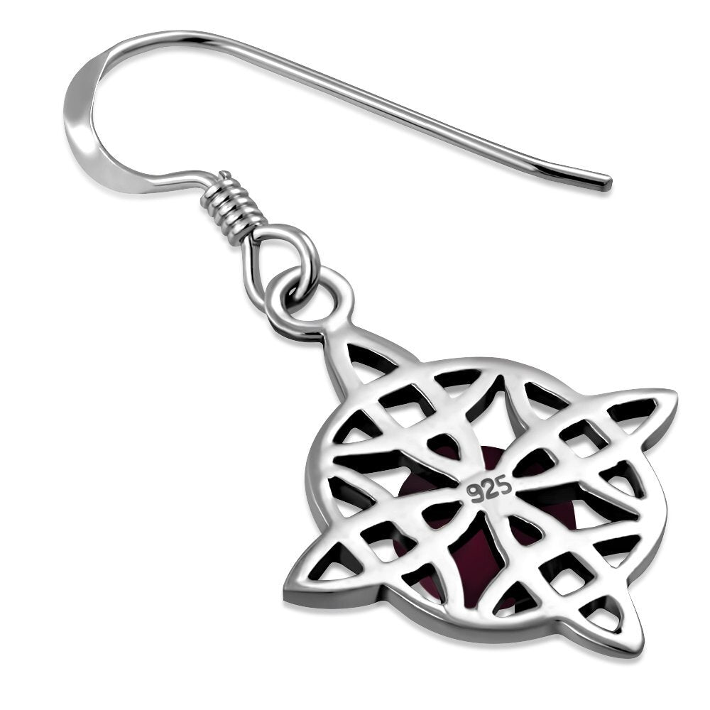 Celtic Knot Earrings - Dara Knot with Red Garnet