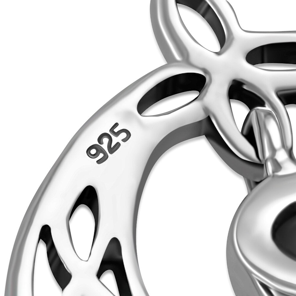 Celtic Knot Earrings - Half Moon Kells Knot with Red Garnet