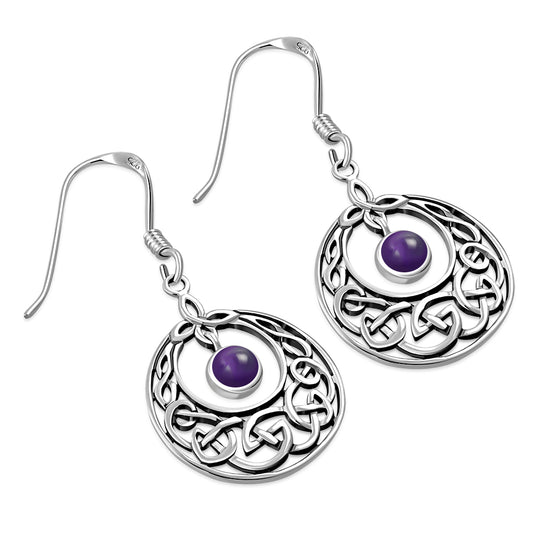 Celtic Knot Earrings - Half Moon Kells Knot with Amethyst