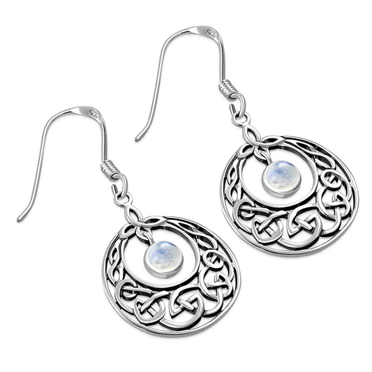 Celtic Knot Earrings - Half Moon Kells Knot with Moonstone