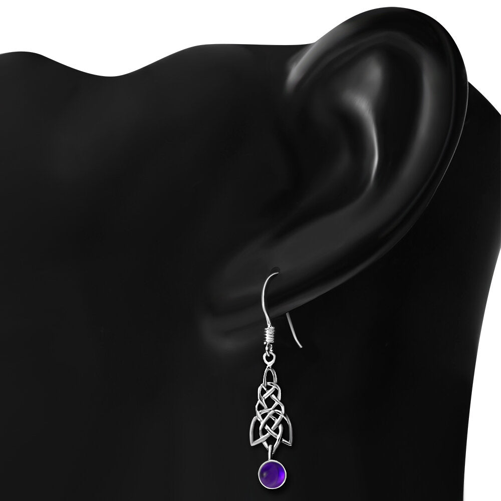 Celtic Knot Earrings - Celtic Cascade with Amethyst Drop