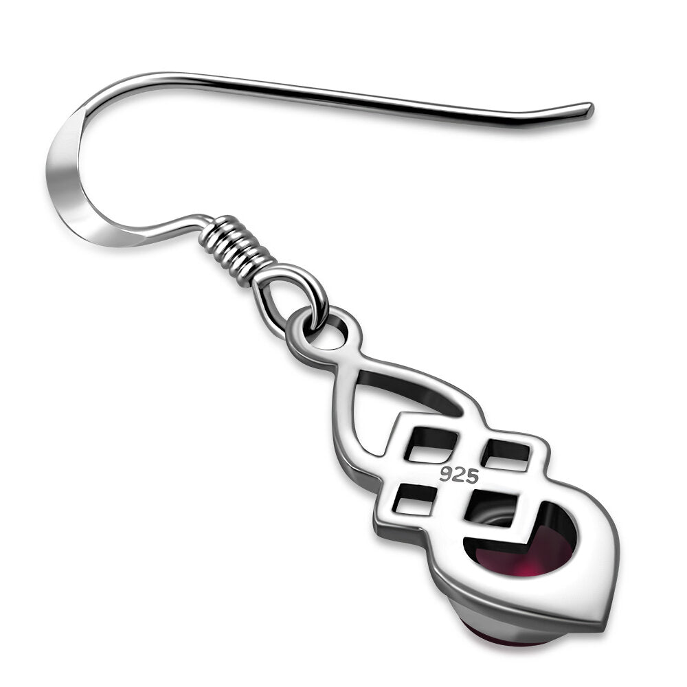 Celtic Knot Earrings - Shield with Red Garnet