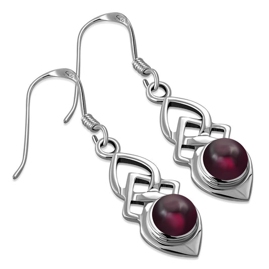Celtic Knot Earrings - Shield with Red Garnet