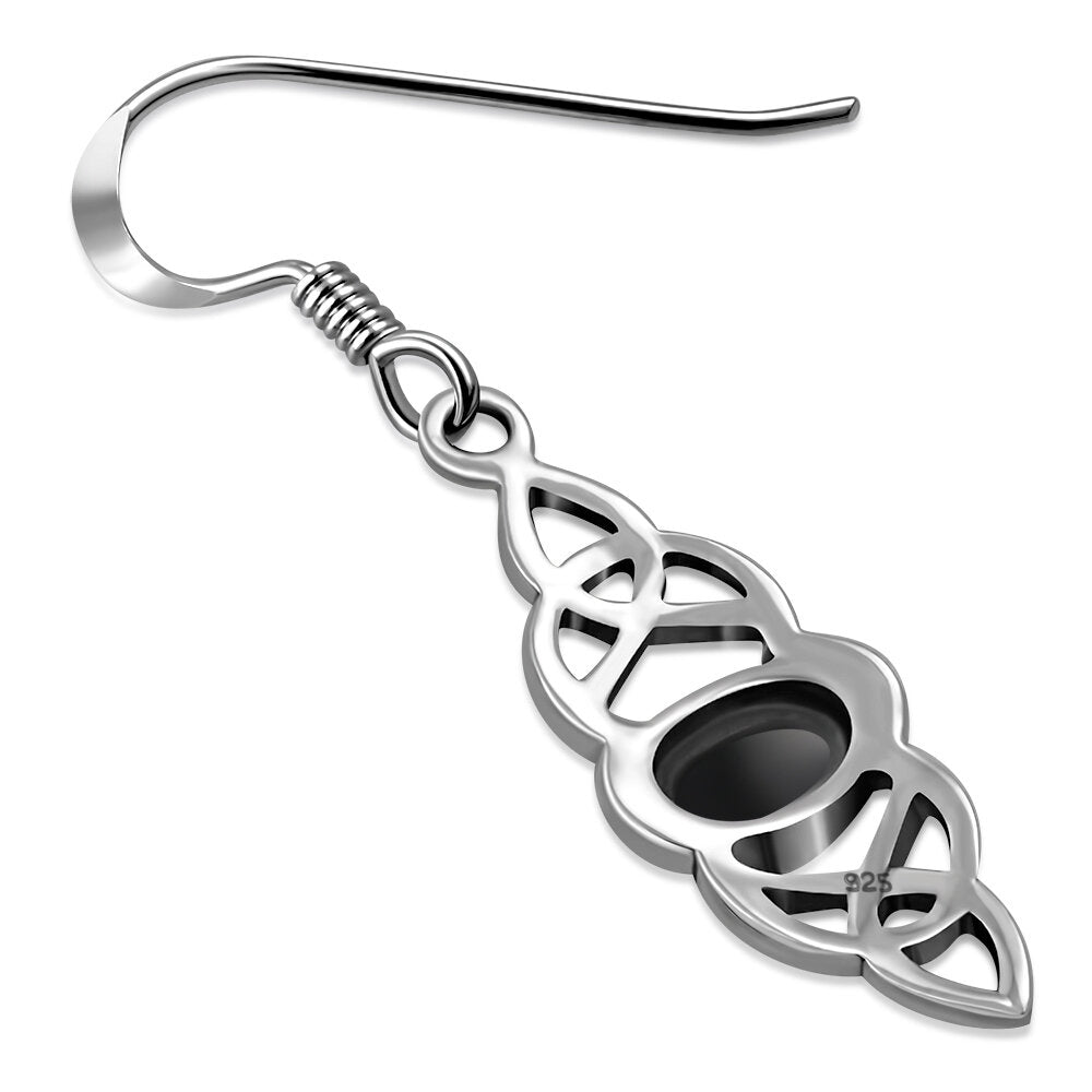Triquetra Earrings - Double Trinity with Black Onyx Centre