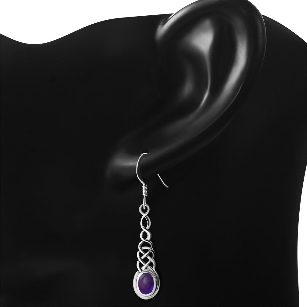 Celtic Knot Earrings - Elongated Twist with Amethyst