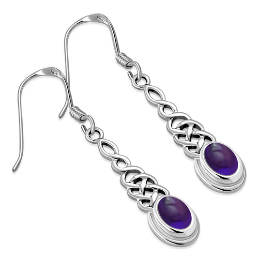 Celtic Knot Earrings - Elongated Twist with Amethyst
