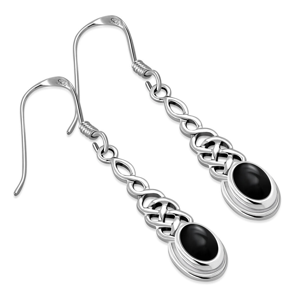 Celtic Knot Earrings - Elongated Twist with Black Onyx