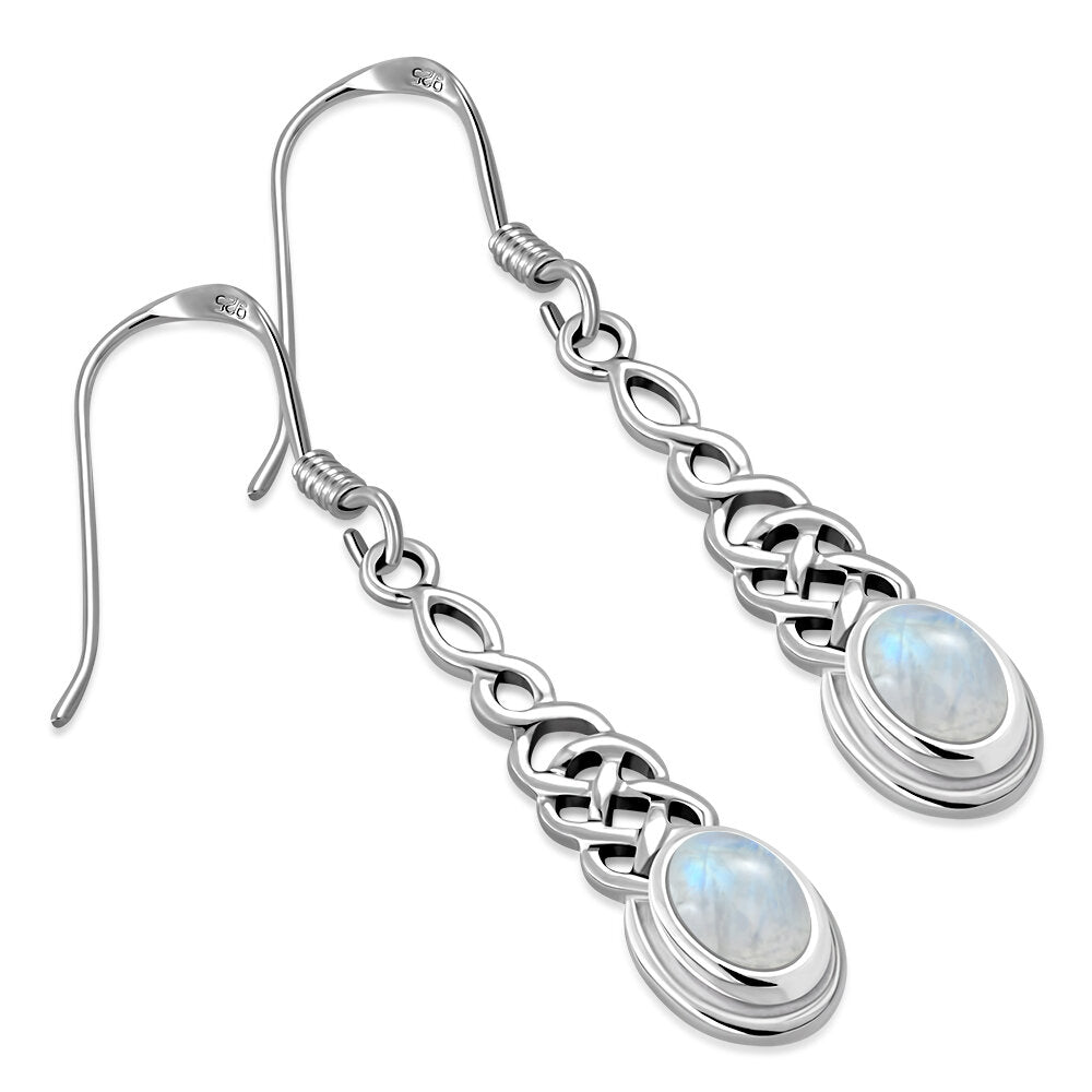Celtic Knot Earrings - Elongated Twist with Moonstone