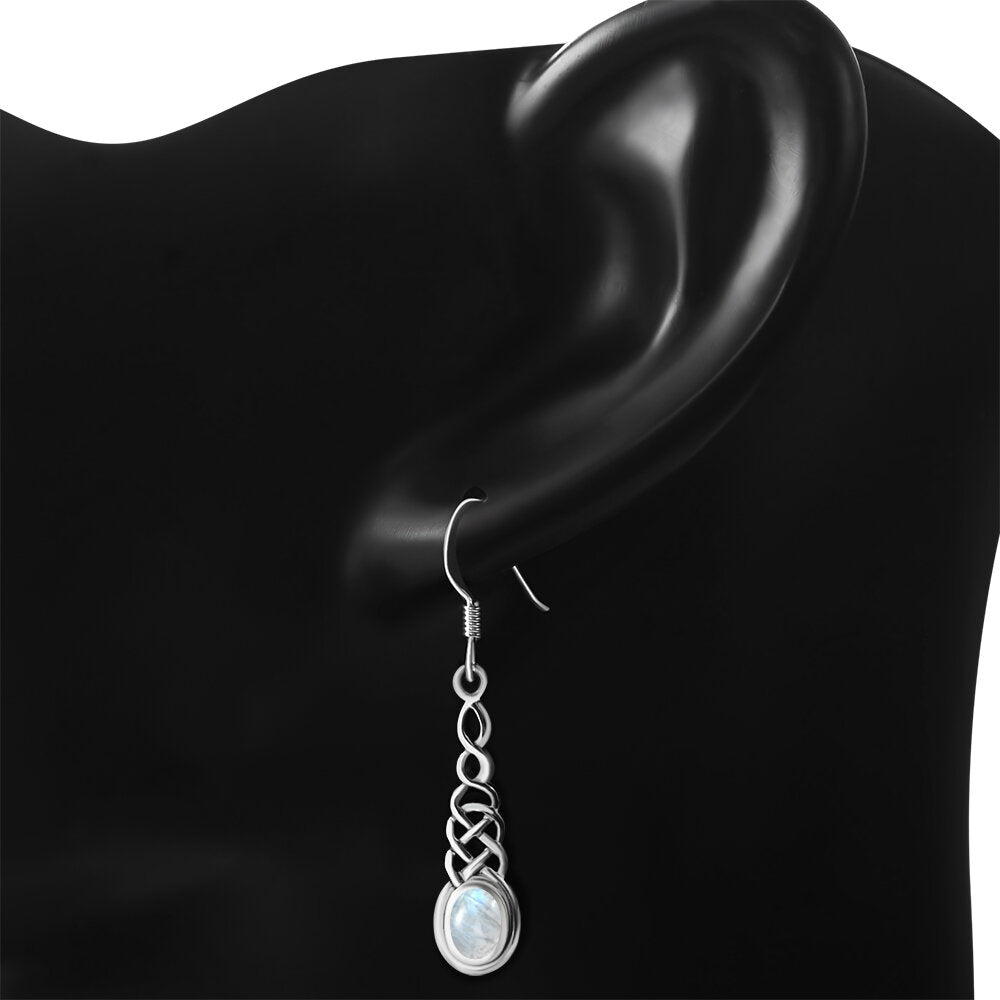 Celtic Knot Earrings - Elongated Twist with Moonstone