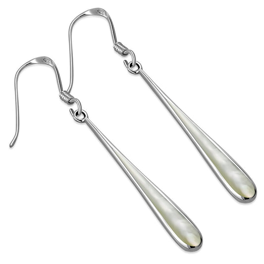 Contemporary Stone Earrings- Long Droplets with Mother of Pearl