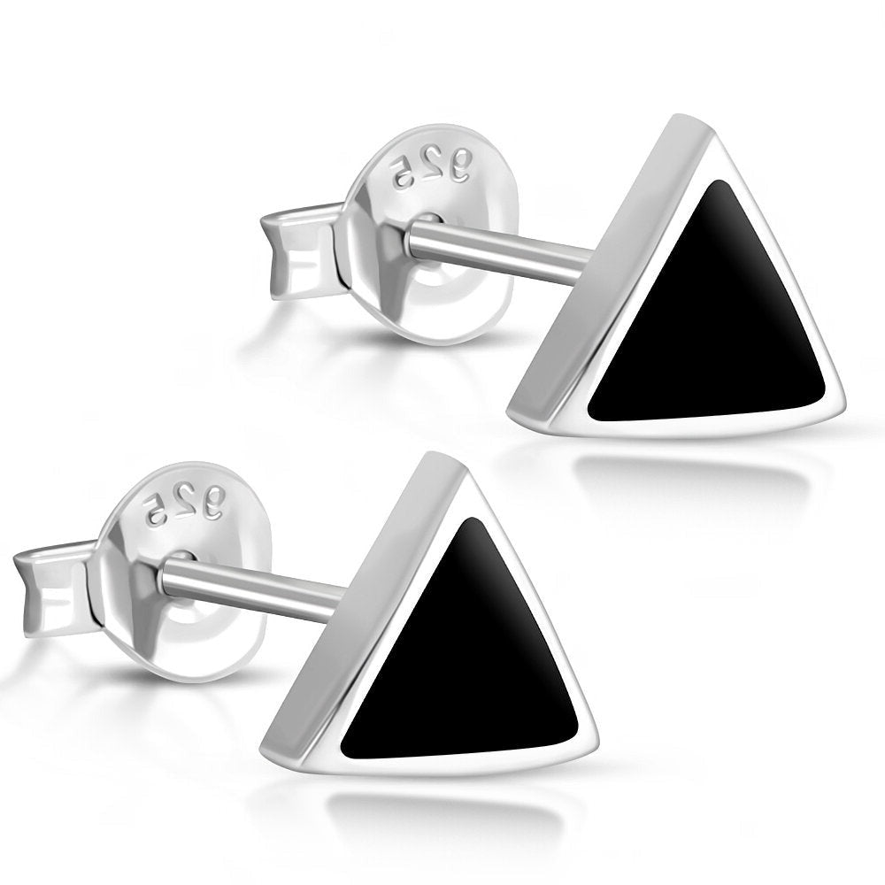 Contemporary Stone Earrings-Wee Triangles with Black Onyx