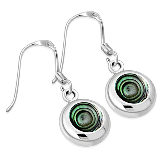 Contemporary Stone Earrings - Solid Round Drop with Abalone Shell