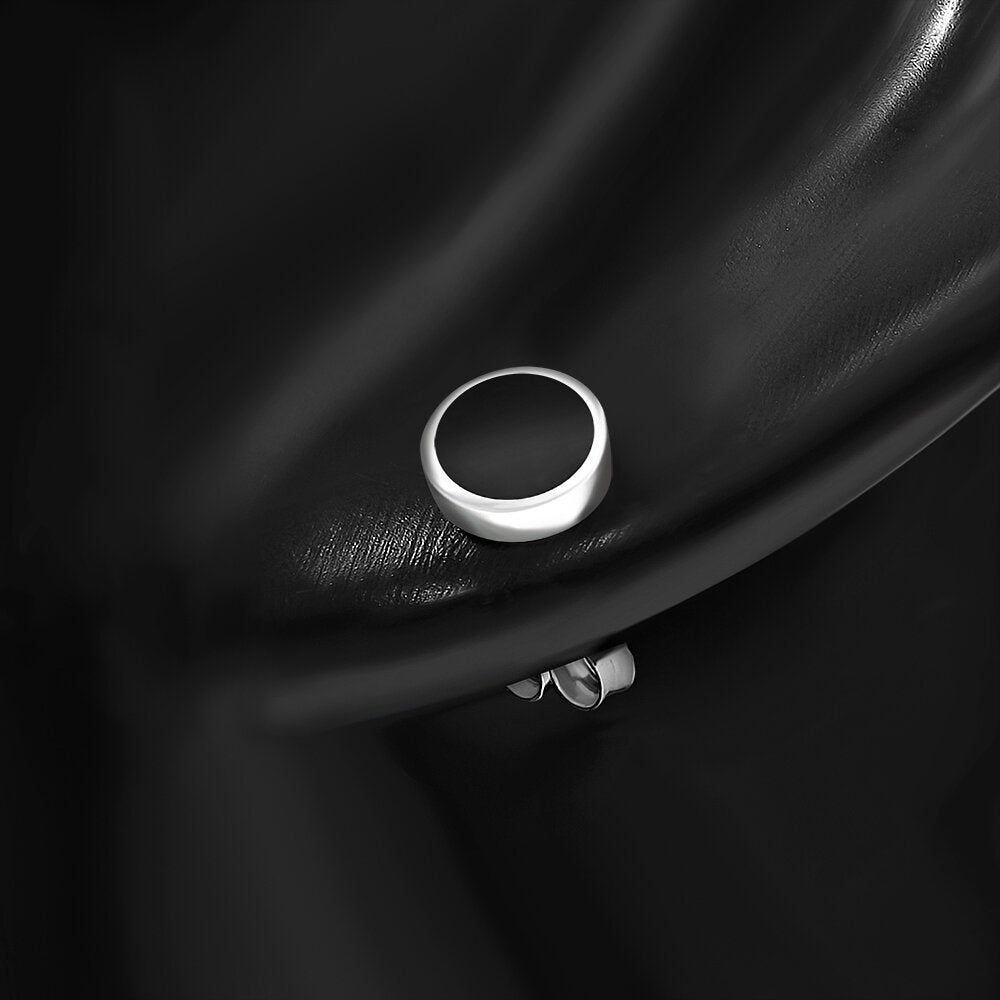 Contemporary Stone Earrings- Simple Circle Studs with Black Onyx