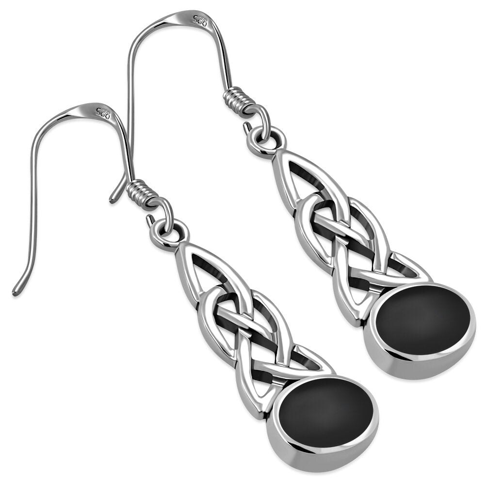 Celtic Stone Earrings-Hanging Celtic Knot with Black Onyx