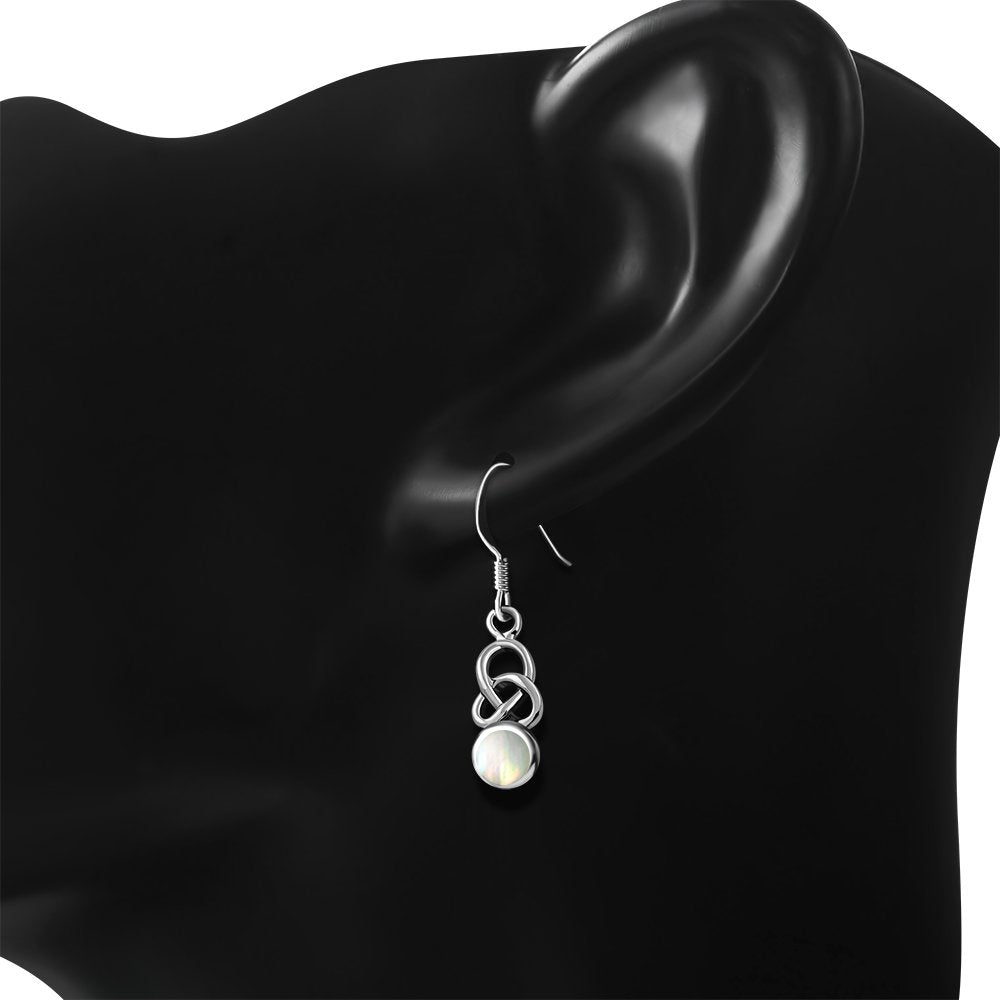 Celtic Stone Earrings-Rounded Trinity Drop with Mother of Pearl