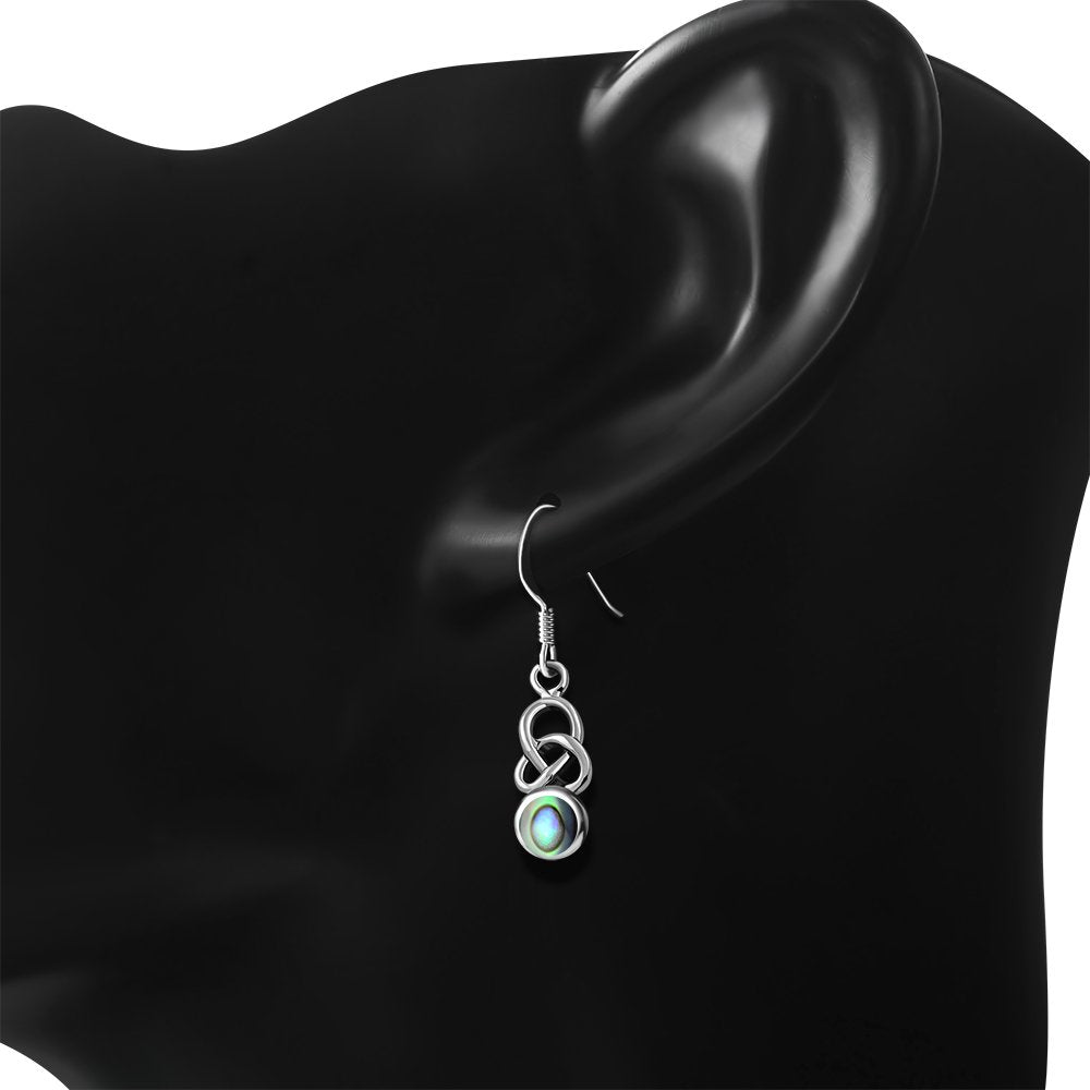 Celtic Stone Earrings- Rounded Trinity Drop with Abalone Shell