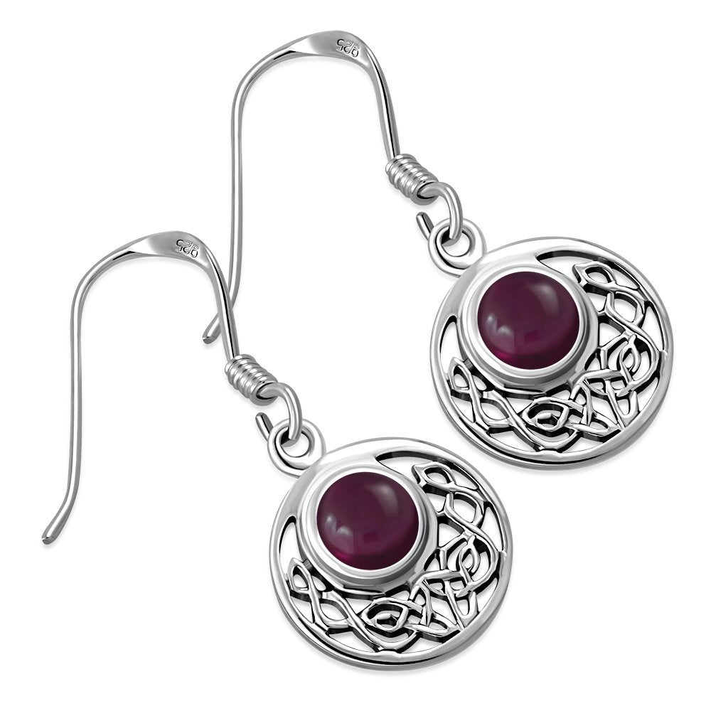 Celtic Stone Earrings- Half Moon filled with Red Garnet