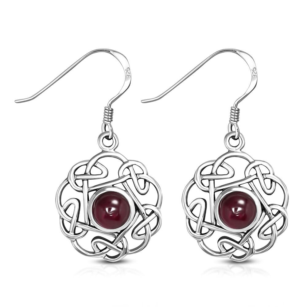 Celtic Knot Earrings - Kells Twist with Red Garnet