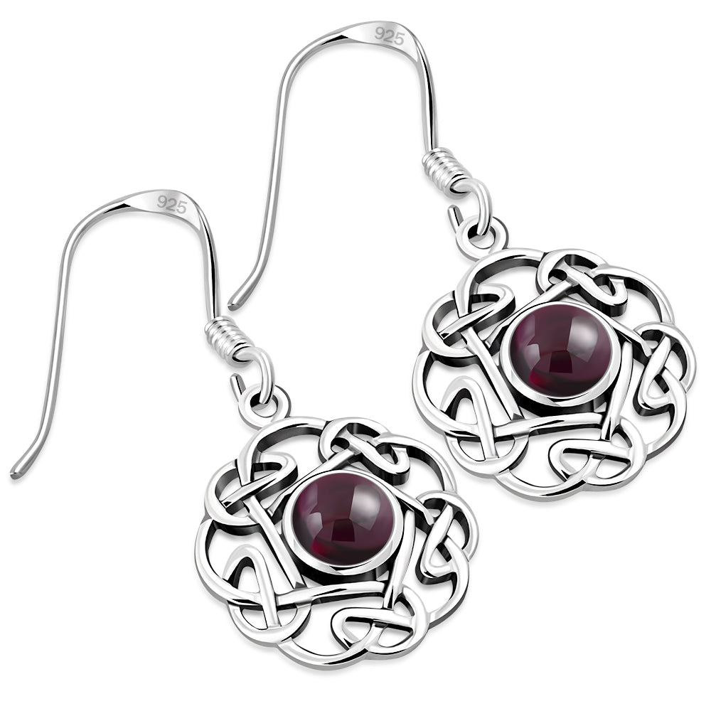 Celtic Knot Earrings - Kells Twist with Red Garnet