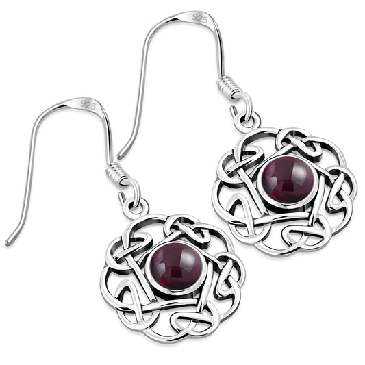 Celtic Knot Earrings - Kells Twist with Red Garnet