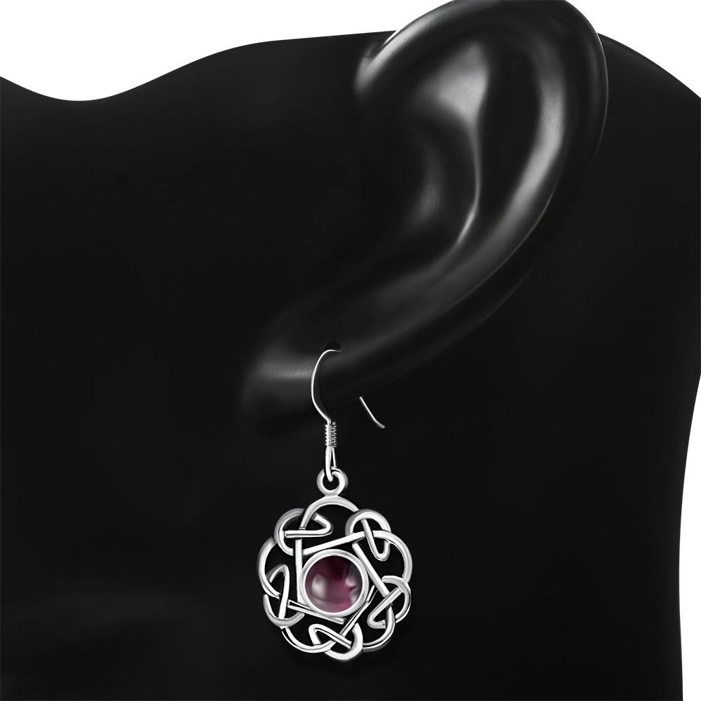 Celtic Knot Earrings - Kells Twist with Red Garnet