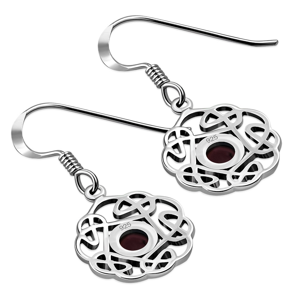 Celtic Knot Earrings - Kells Twist with Red Garnet
