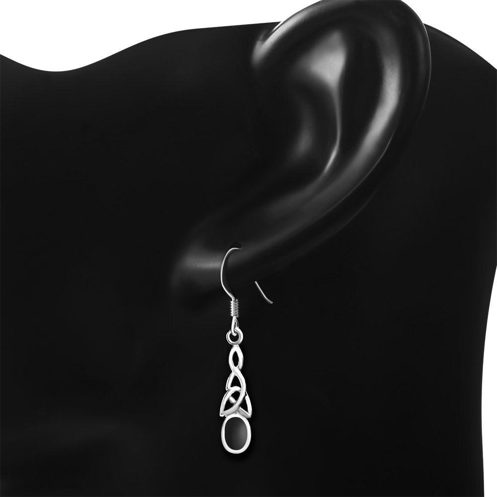 Celtic Stone Earrings- Wee Elongated Trinity with Black Onyx