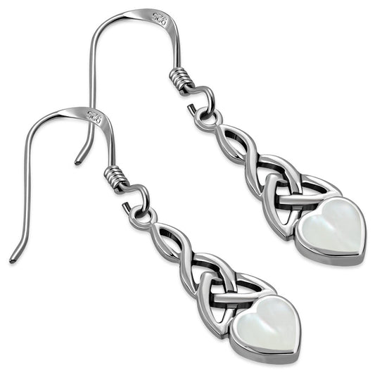 Celtic Stone Earrings-Heart with Mother-Daughter knot with Mother of Pearl