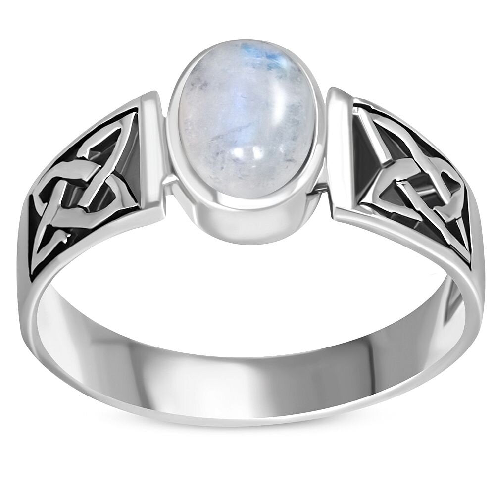 Celtic Stone Ring- Four Corner Band with Moonstone
