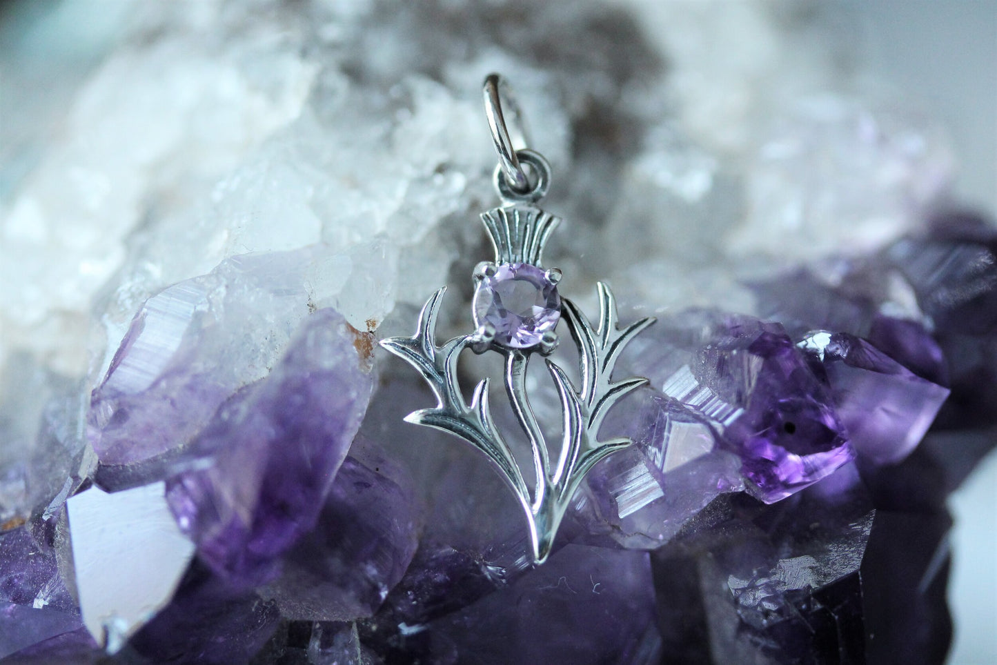 Scottish Thistle Pendant Faceted Amethyst - Spiky Leaf (Small)