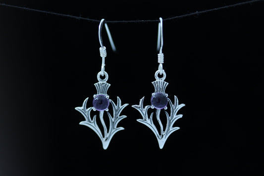 Scottish Thistle Earrings Amethyst - Spiky Leaf